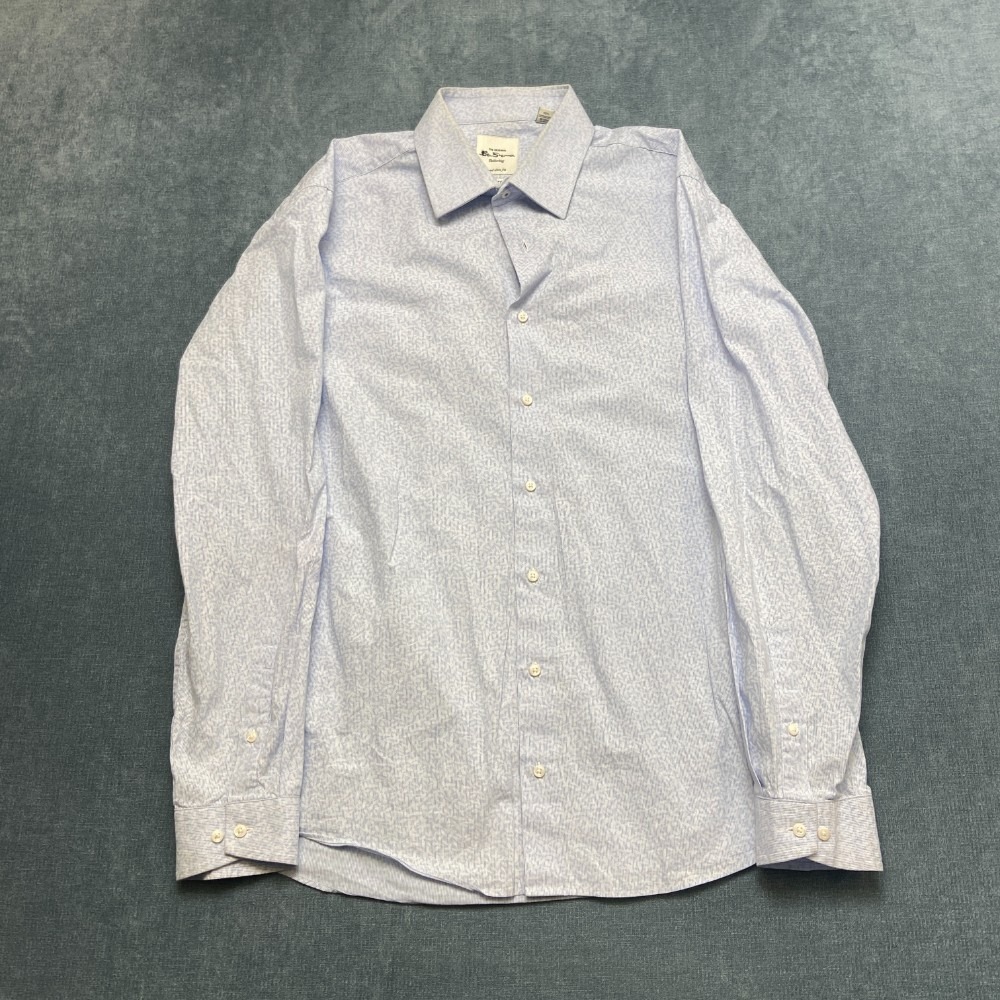 Ben Sherman Tailored Slim Fit Dress Shirt Mens 16.5 34-35 Blue Floral Stretch